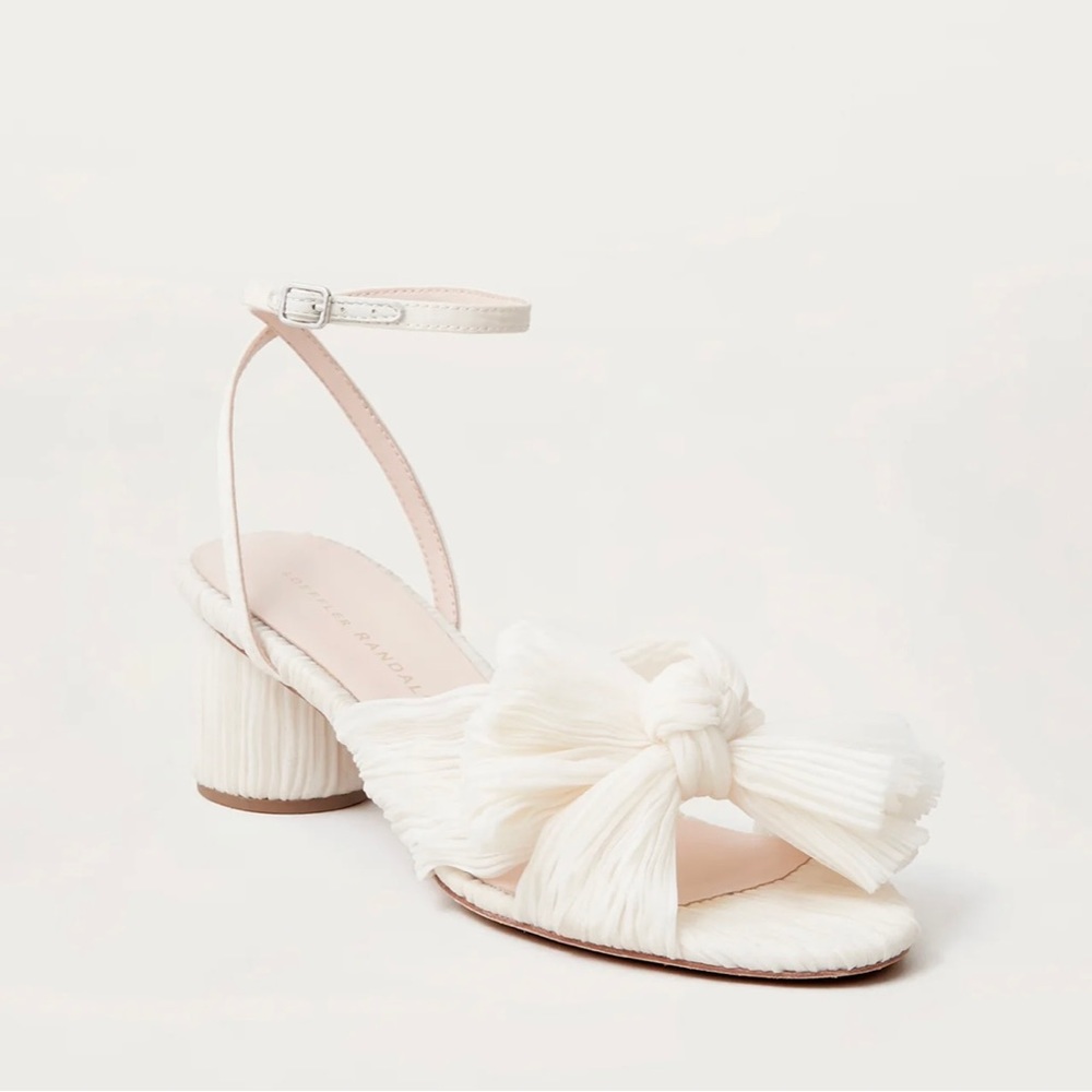 Loeffler Randall Dahlia Pearl Pleated Bow Heel in Ivory Pearl size 8.5